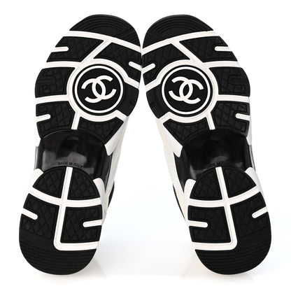 Chanel Mesh Suede Calfskin Grained Calfskin Womens CC Sneakers 37.5 White Black 6 of 10