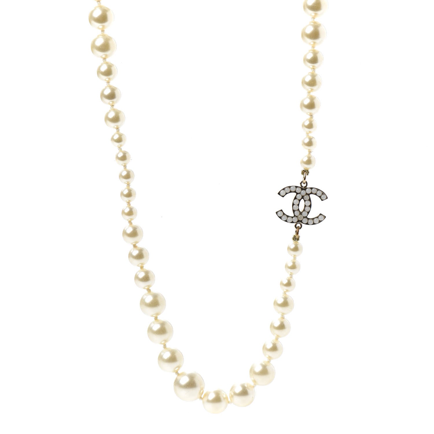 Chanel Graduated Pearl CC Long Necklace Light Gold 1 of 5