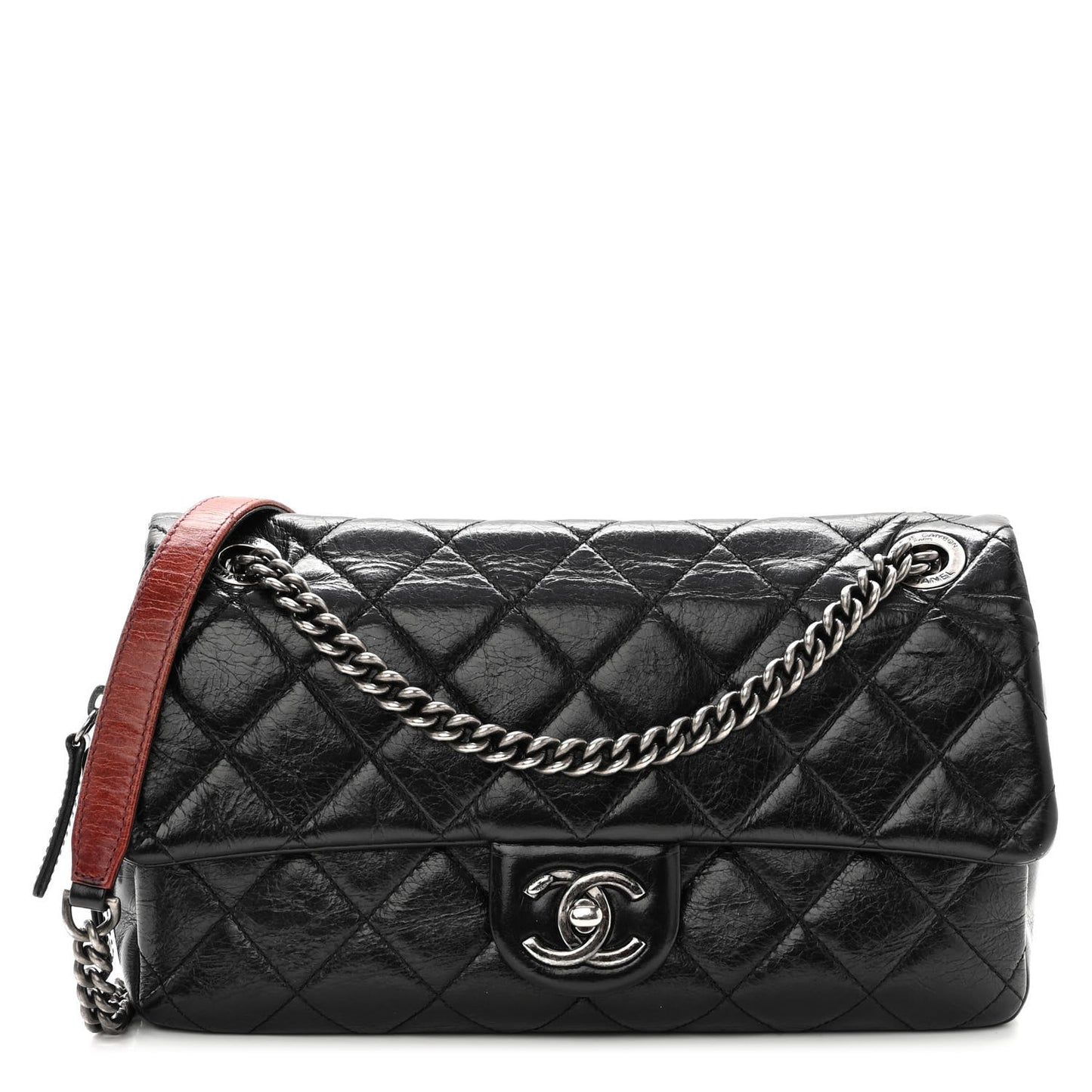 Glazed Calfskin Quilted Medium Duo Color Flap Black
