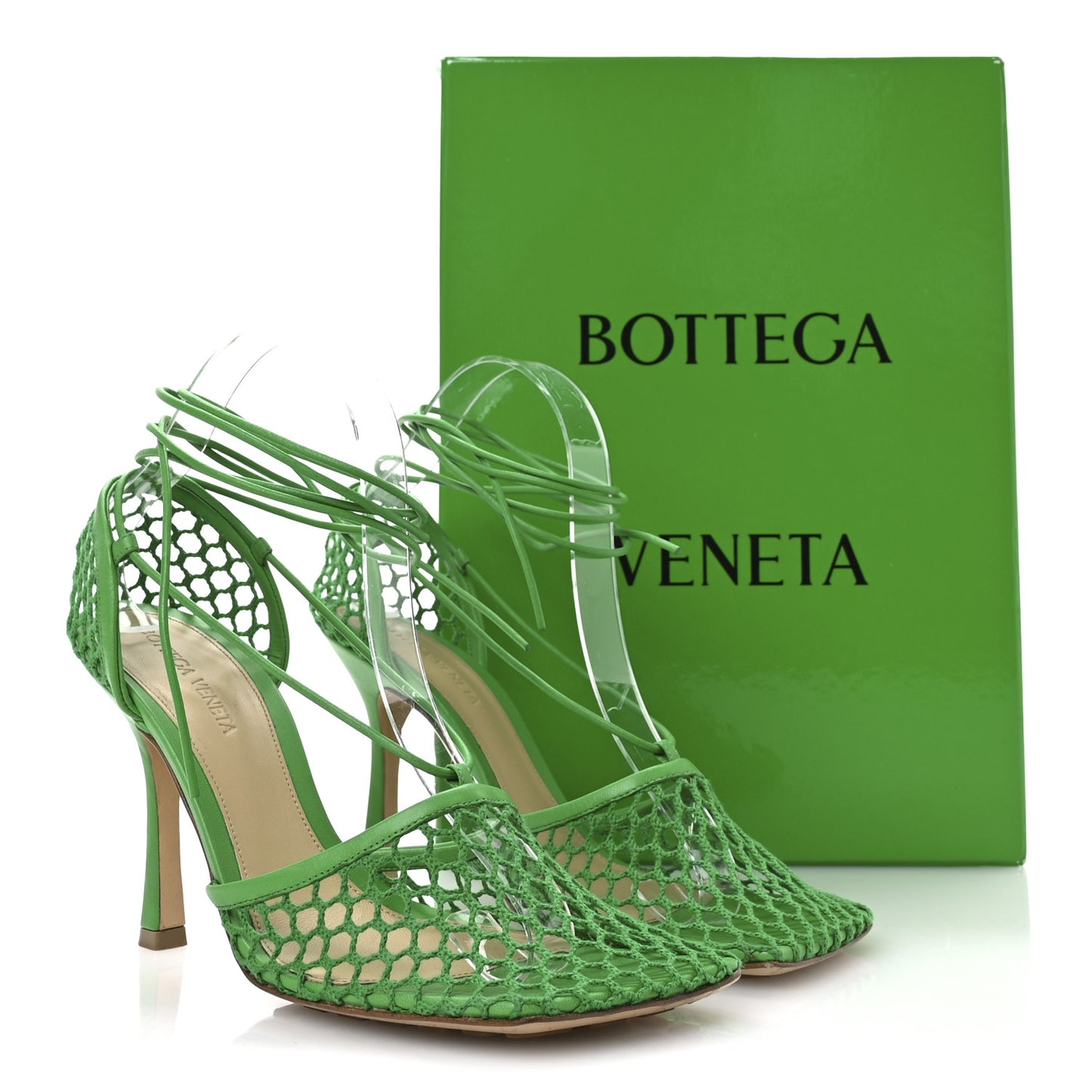 Mesh Nappa Stretch Ankle Tie 90mm Sandals 38.5 Grass