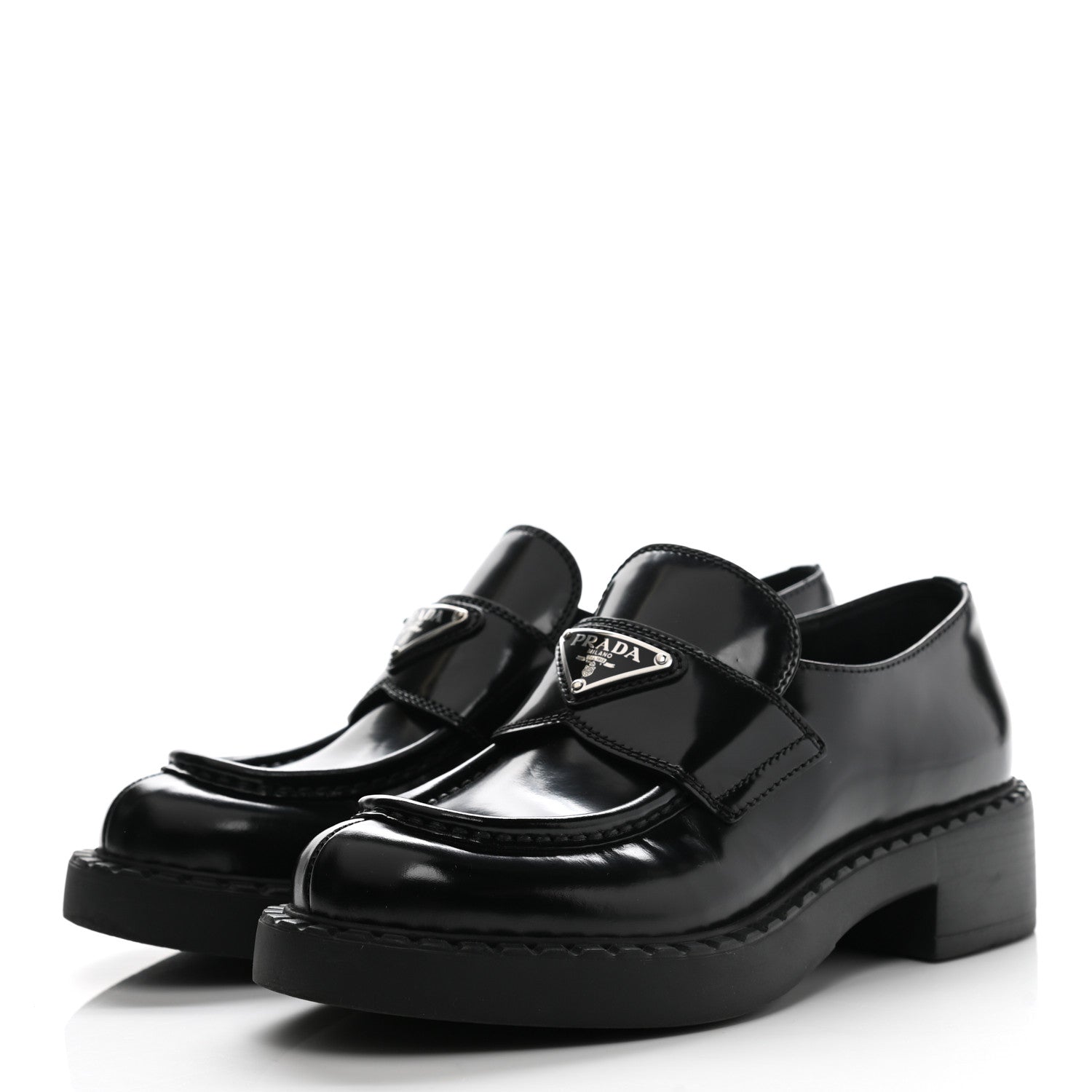 Prada Spazzolato Metal Triangle Logo 50mm Loafers 35.5 Black 3 of 9