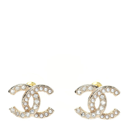 Chanel Crystal Pearl CC Earrings Gold 1 of 5