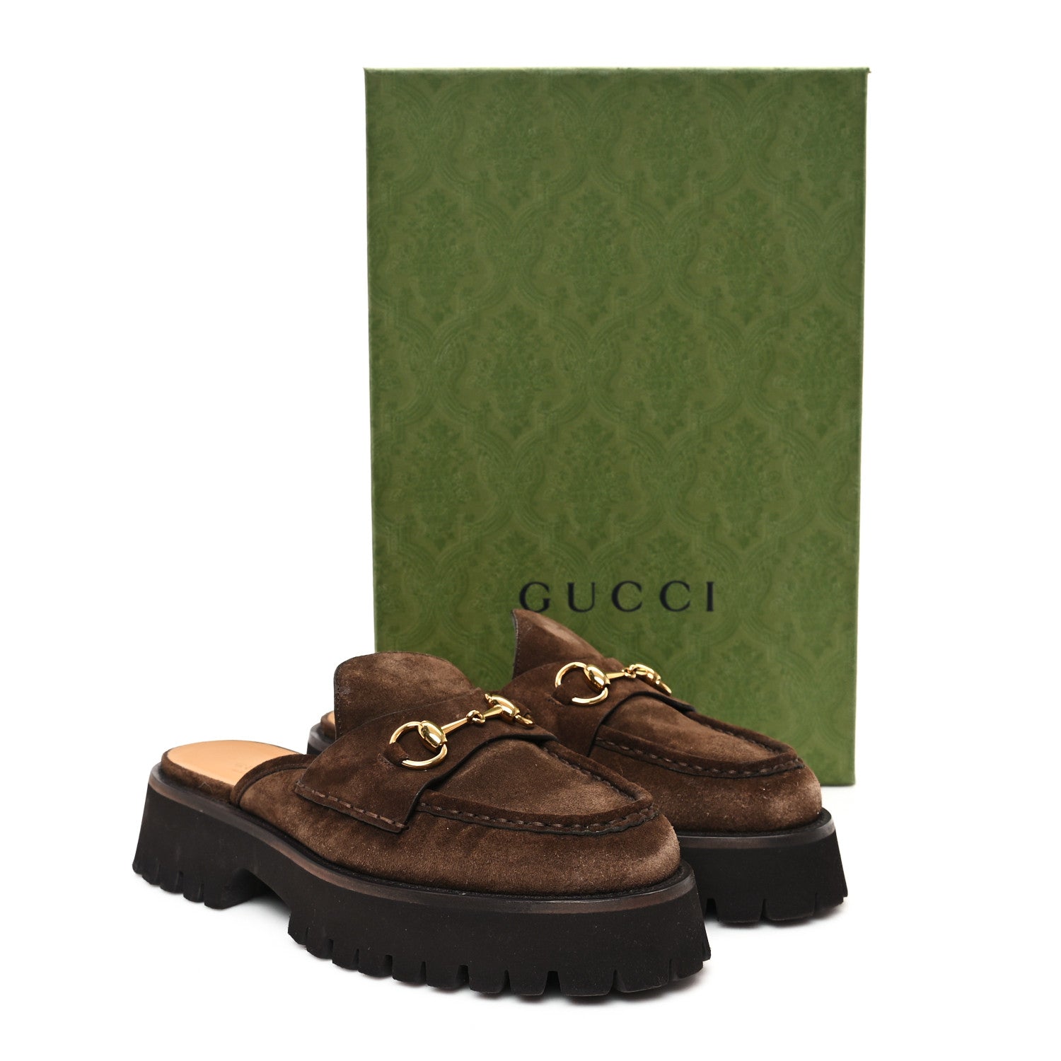 Gucci Suede Horsebit Platform Mules 39.5 Washed Brown 10 of 10