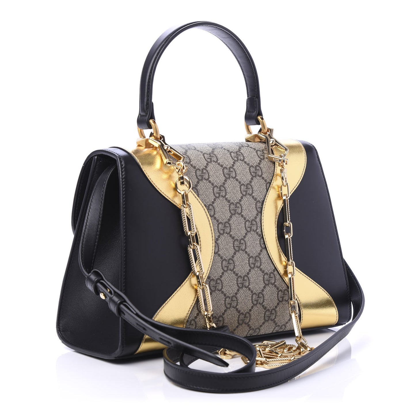 GG Supreme Monogram Small Osiride Top Handle Bag Black Gold