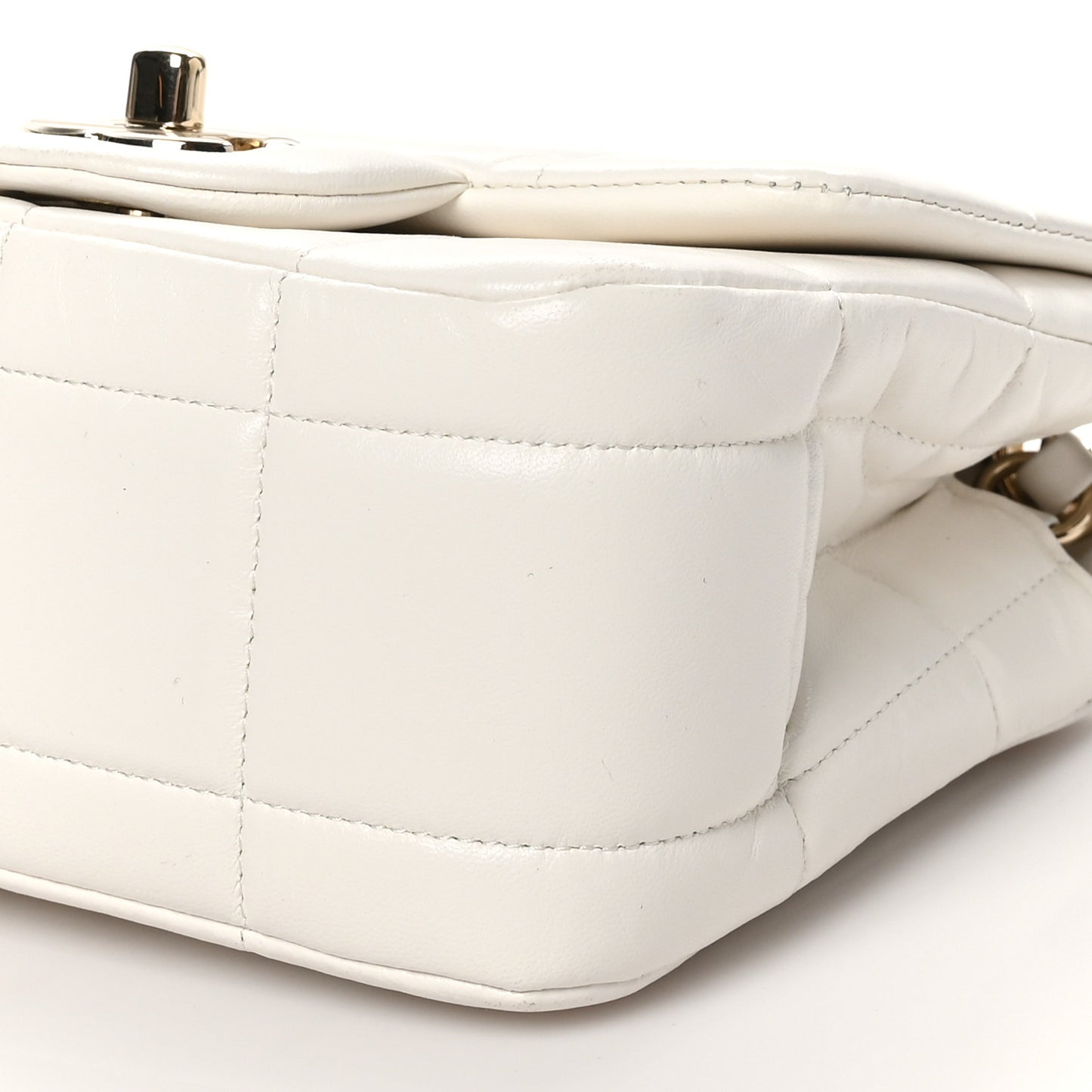 Lambskin Resin Crystal Square Quilted Monacoco Mini Square Flap White