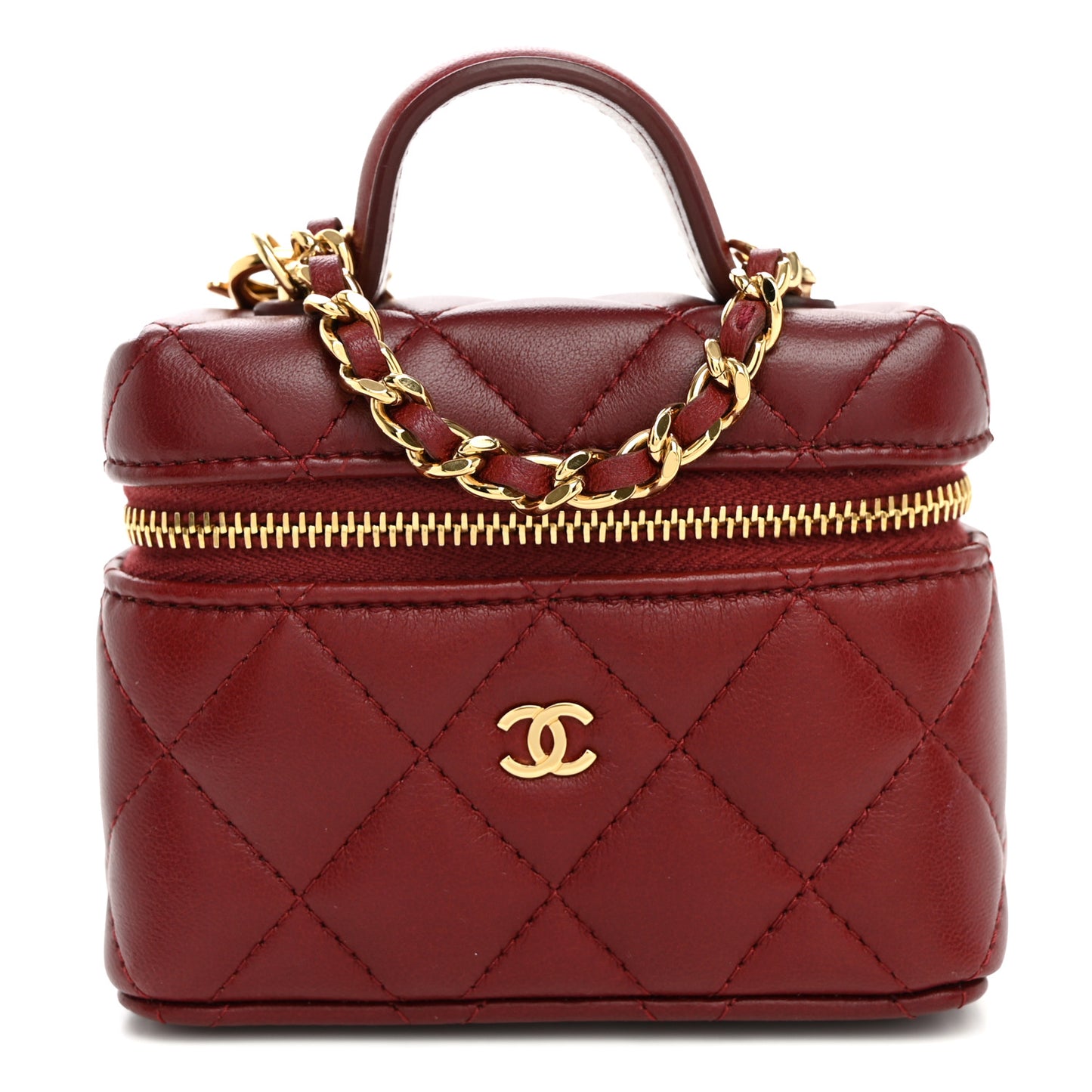 Lambskin Quilted Mini Vanity Bag Charm With Hook Burgundy