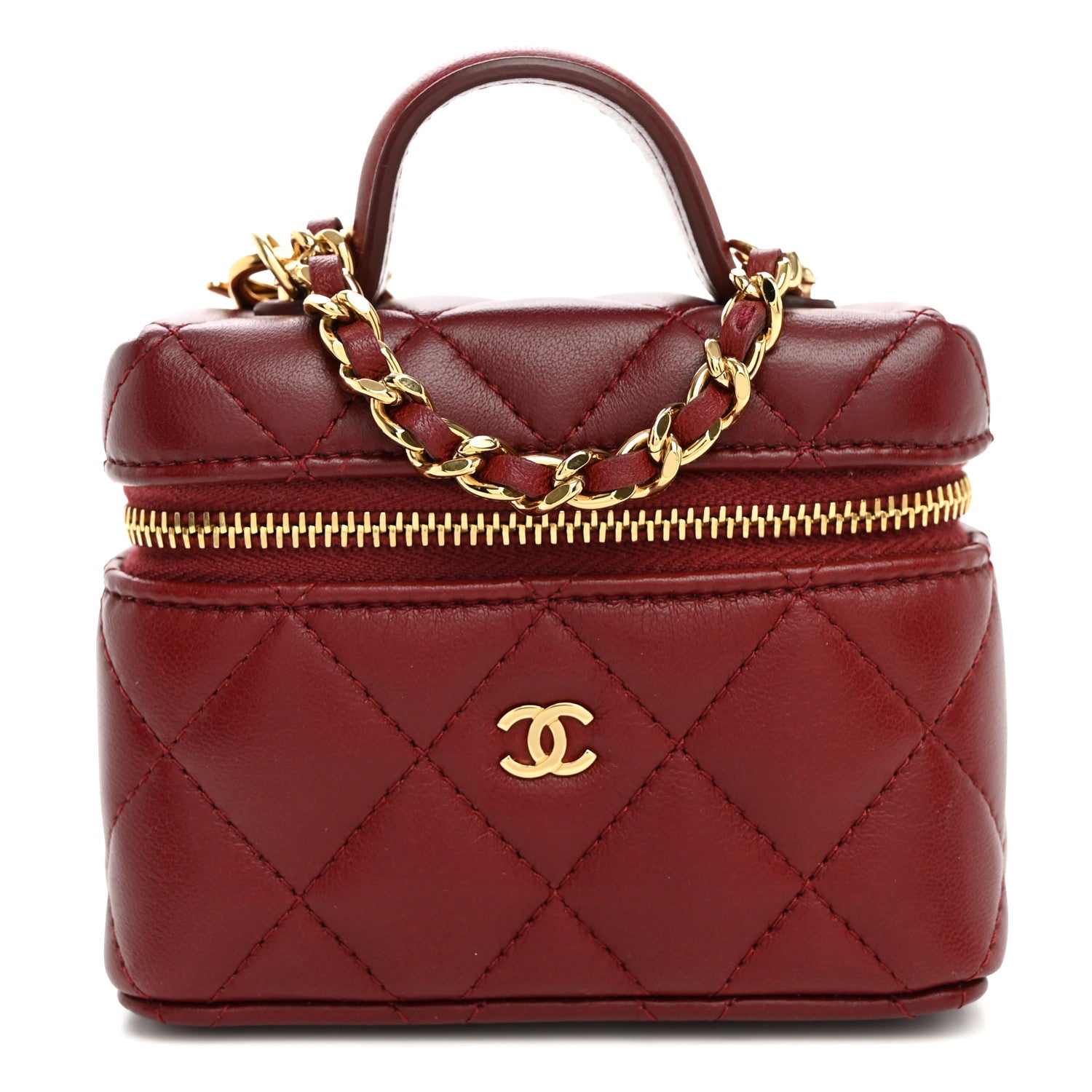 Chanel Lambskin Quilted Mini Vanity Bag Charm With Hook Burgundy 1 of 7