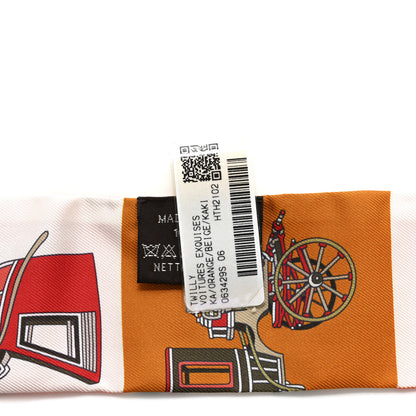 Hermes Silk Les Voitures Exquises Twilly Orange Beige Kaki 4 of 4