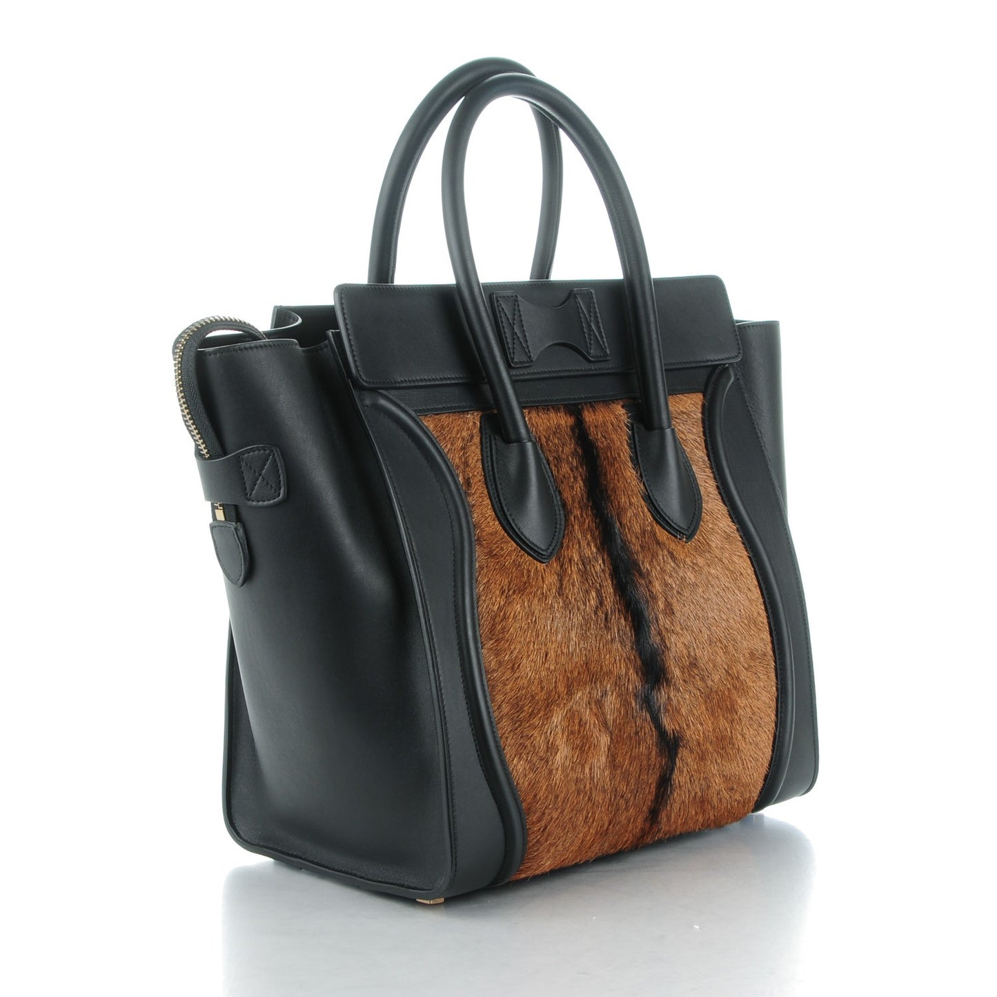 Smooth Calfskin Goat Fur Mini Luggage Brown