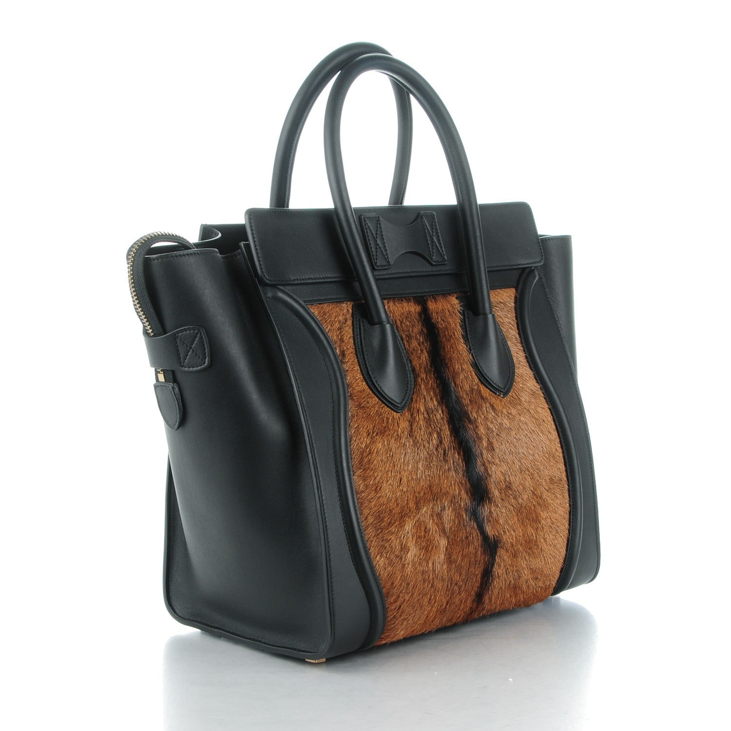 Celine Smooth Calfskin Goat Fur Mini Luggage Brown 3 of 7