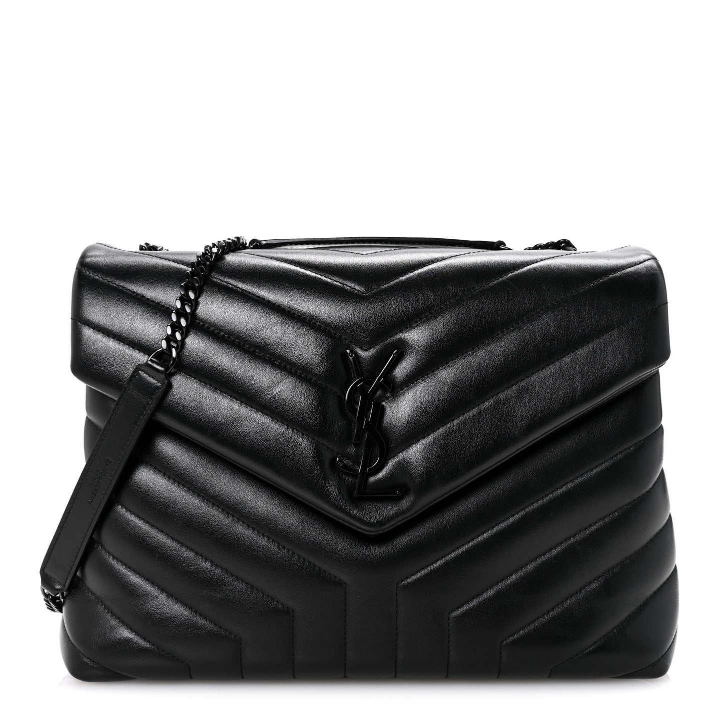 Calfskin Y Quilted Monogram Monochrome Medium Loulou Chain Satchel Black