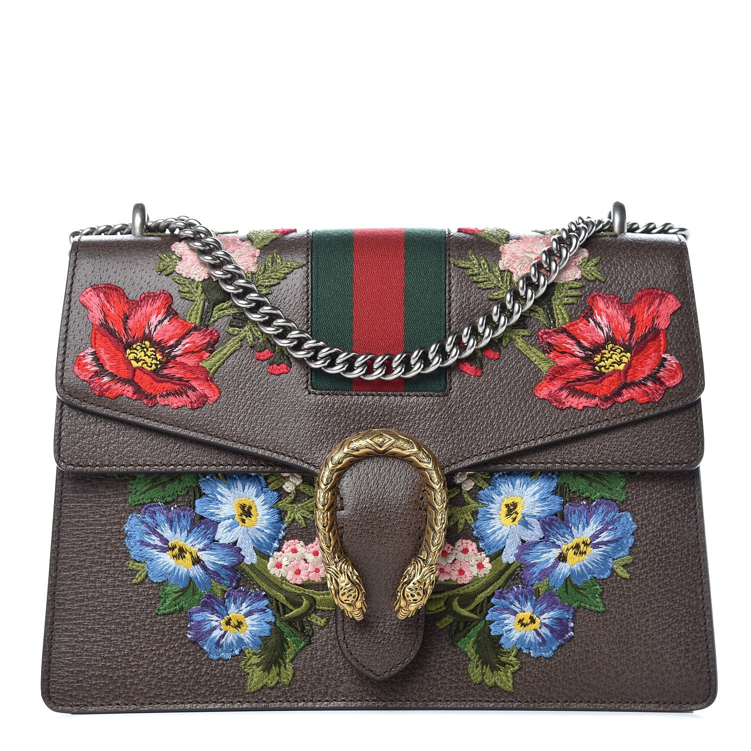 Gucci Calfskin Web Floral Embroidered Medium Dionysus Shoulder Bag New Acero 1 of 10