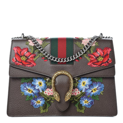 Gucci Calfskin Web Floral Embroidered Medium Dionysus Shoulder Bag New Acero 1 of 10