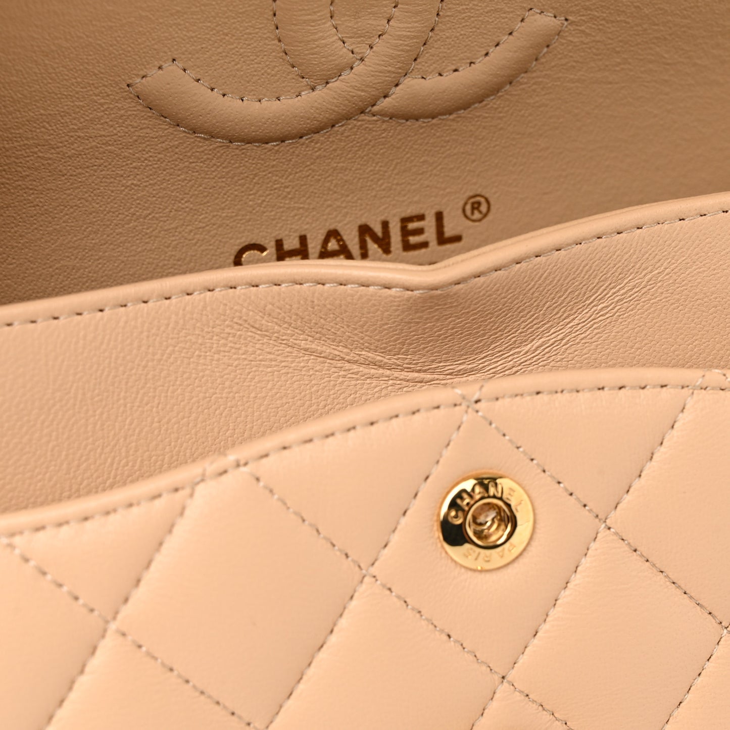 Lambskin Quilted Small Double Flap Beige