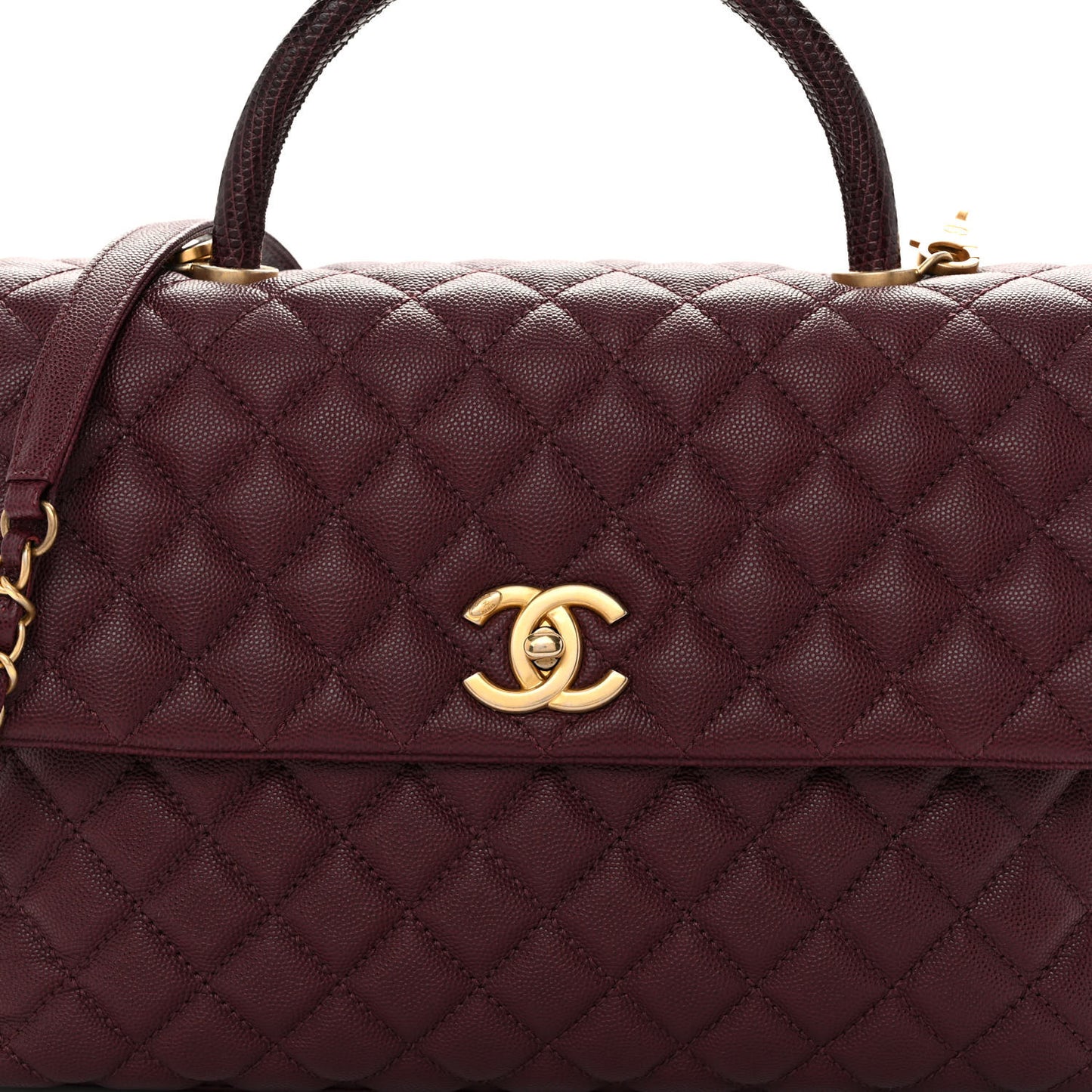 Caviar Lizard Quilted Medium Coco Handle Flap Burgundy