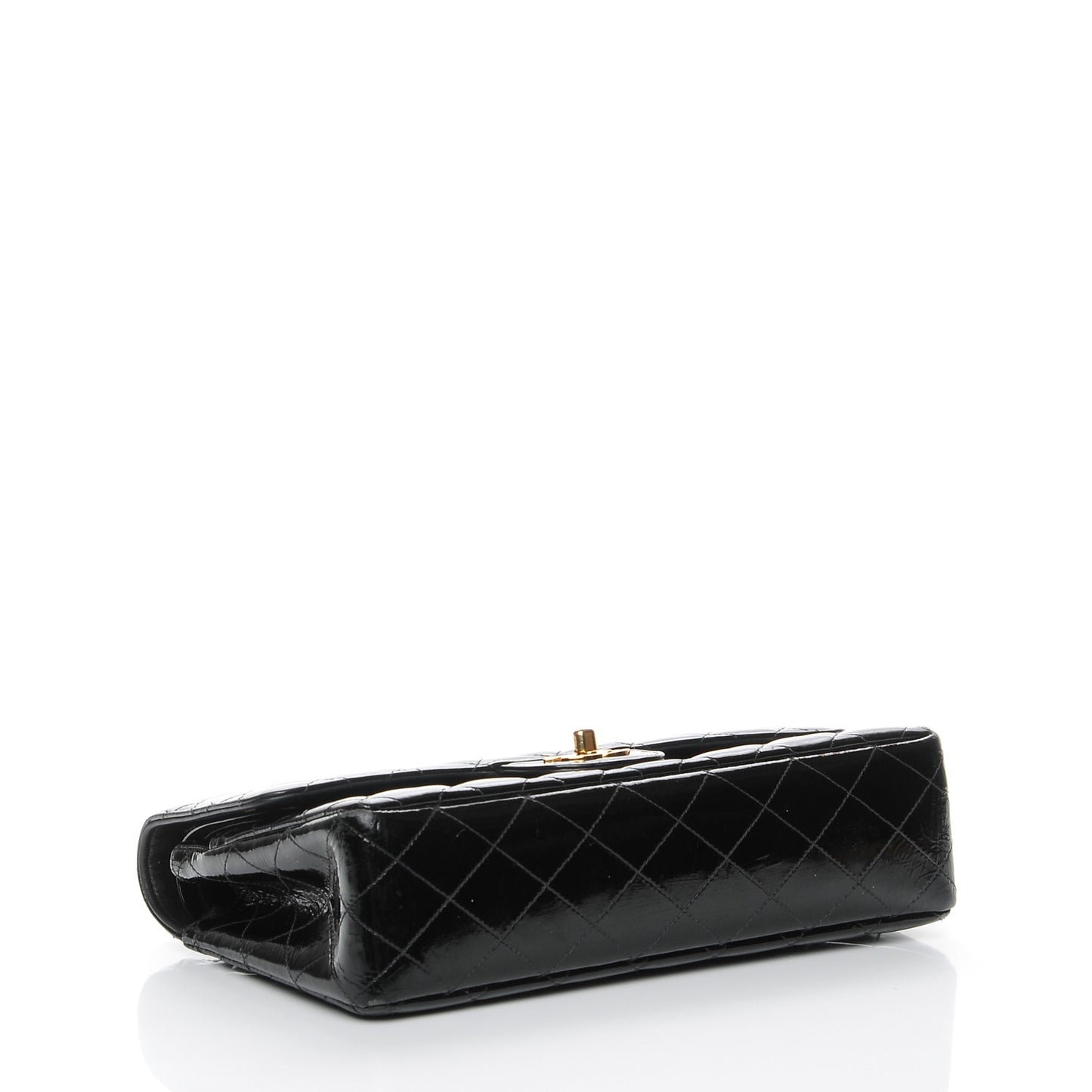 Patent Quilted Medium Double Flap Black