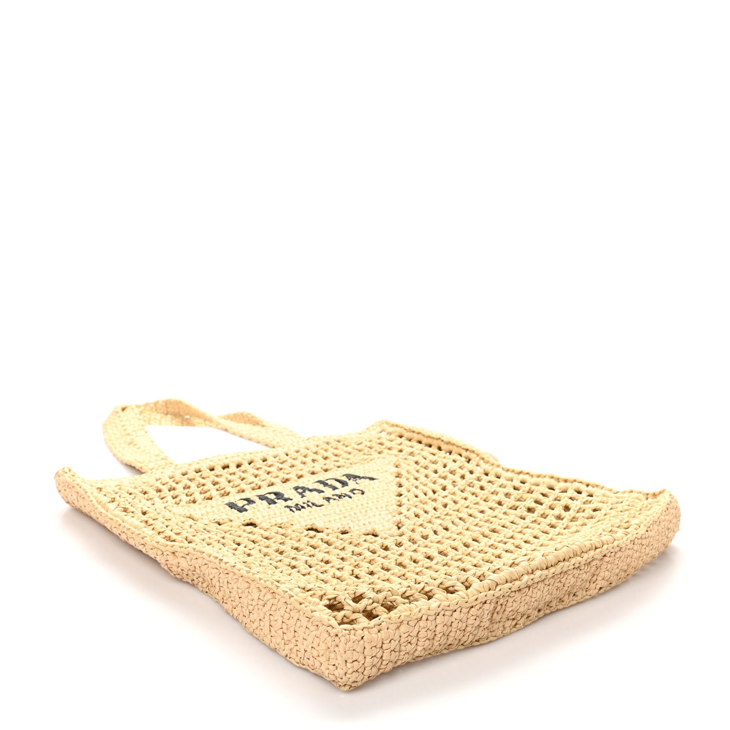Yarn Raffia Effect Crochet Logo Embroidered Tote Bag Naturale