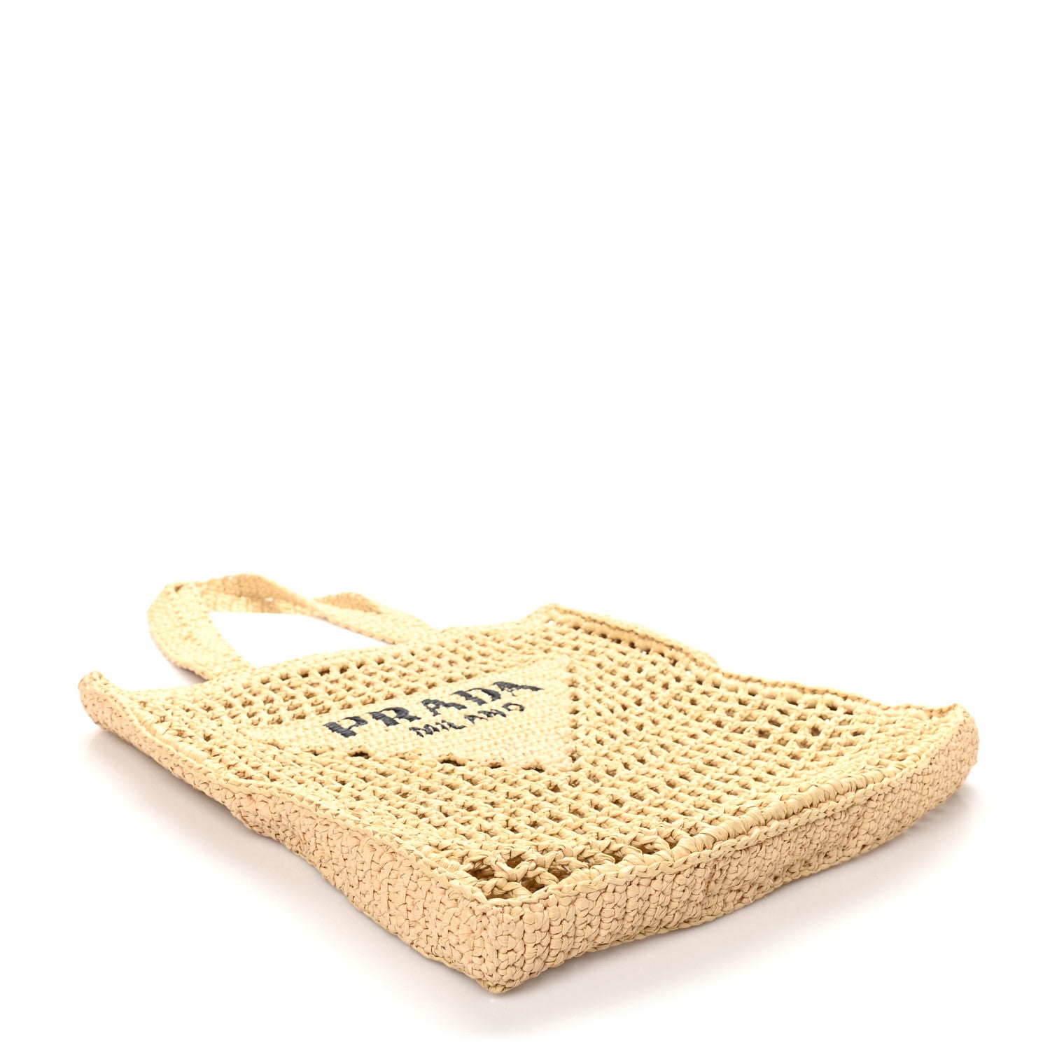 Prada Yarn Raffia Effect Crochet Logo Embroidered Tote Bag Naturale 4 of 9