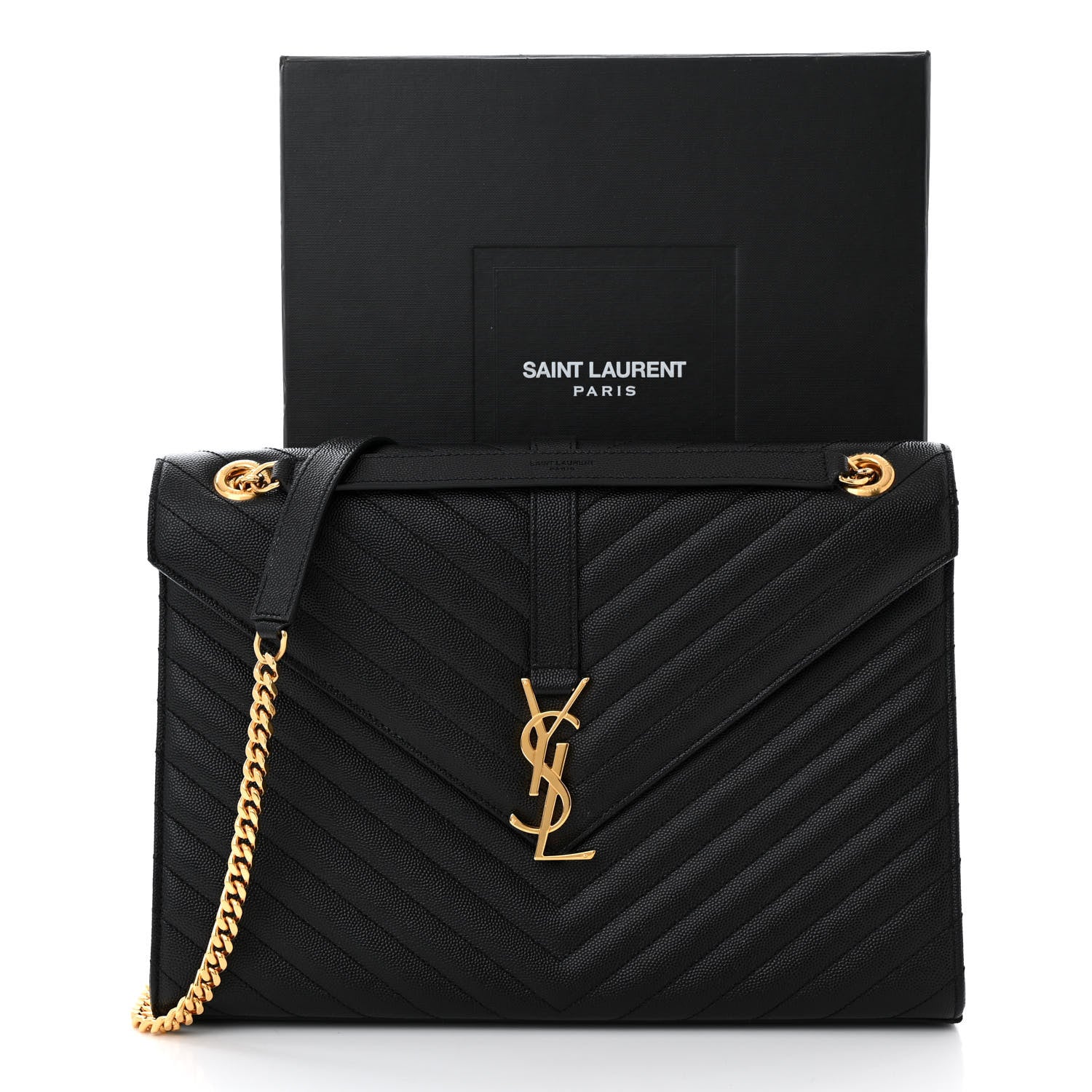Saint Laurent Grain De Poudre Matelasse Chevron Large Monogram Satchel Black 10 of 10