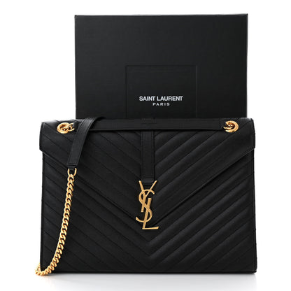 Saint Laurent Grain De Poudre Matelasse Chevron Large Monogram Satchel Black 10 of 10