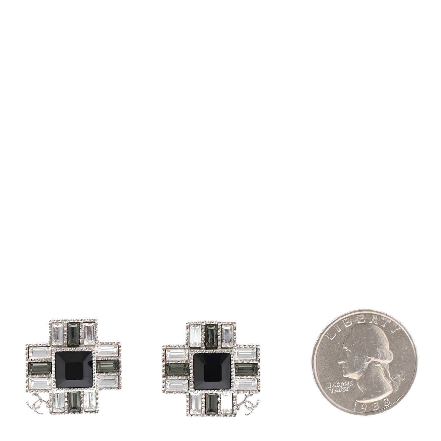 Baguette Crystal CC Earrings Silver Black