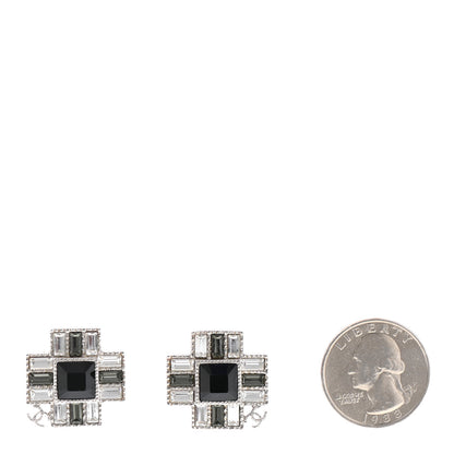 Chanel Baguette Crystal CC Earrings Silver Black 2 of 5