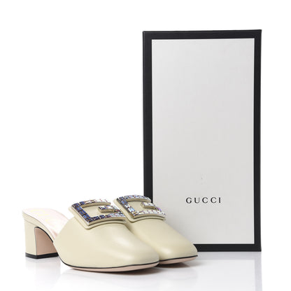 Gucci Malaga Kid Crystal Square G Madelyn Mules 39 Vintage White 10 of 10