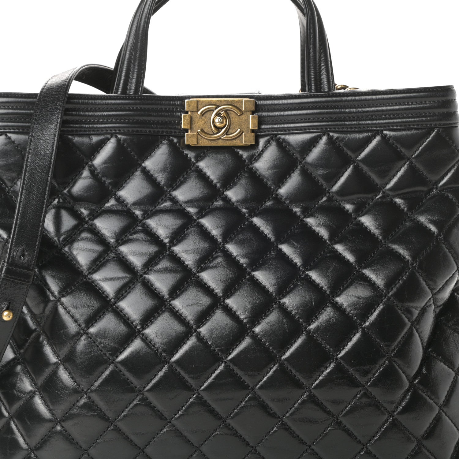 Chanel Glazed Calfskin Quilted Large Boy Tote Black 8 of 16