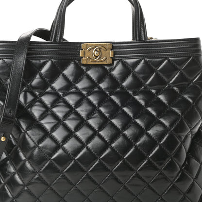 Chanel Glazed Calfskin Quilted Large Boy Tote Black 8 of 16
