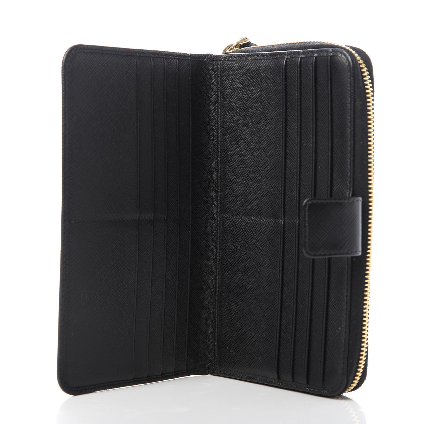 Saffiano Metal Large Zip Around Wallet Black