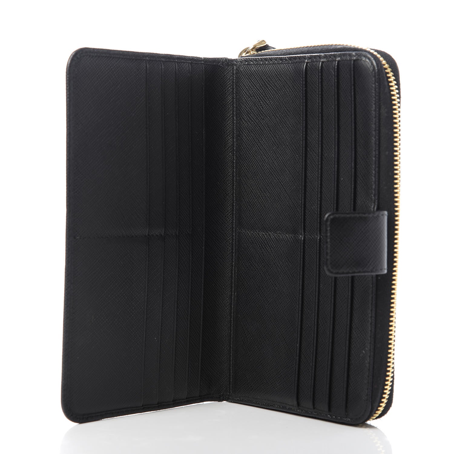 Prada Saffiano Metal Large Zip Around Wallet Black 4 of 7