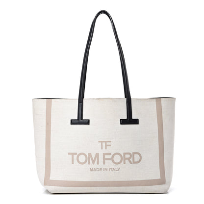 Tom Ford Canvas Calfskin T Tote Beige 1 of 15