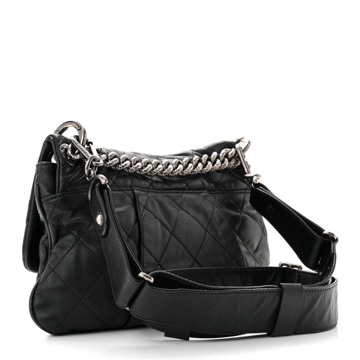 Calfskin Coco Pleats Messenger Flap Black