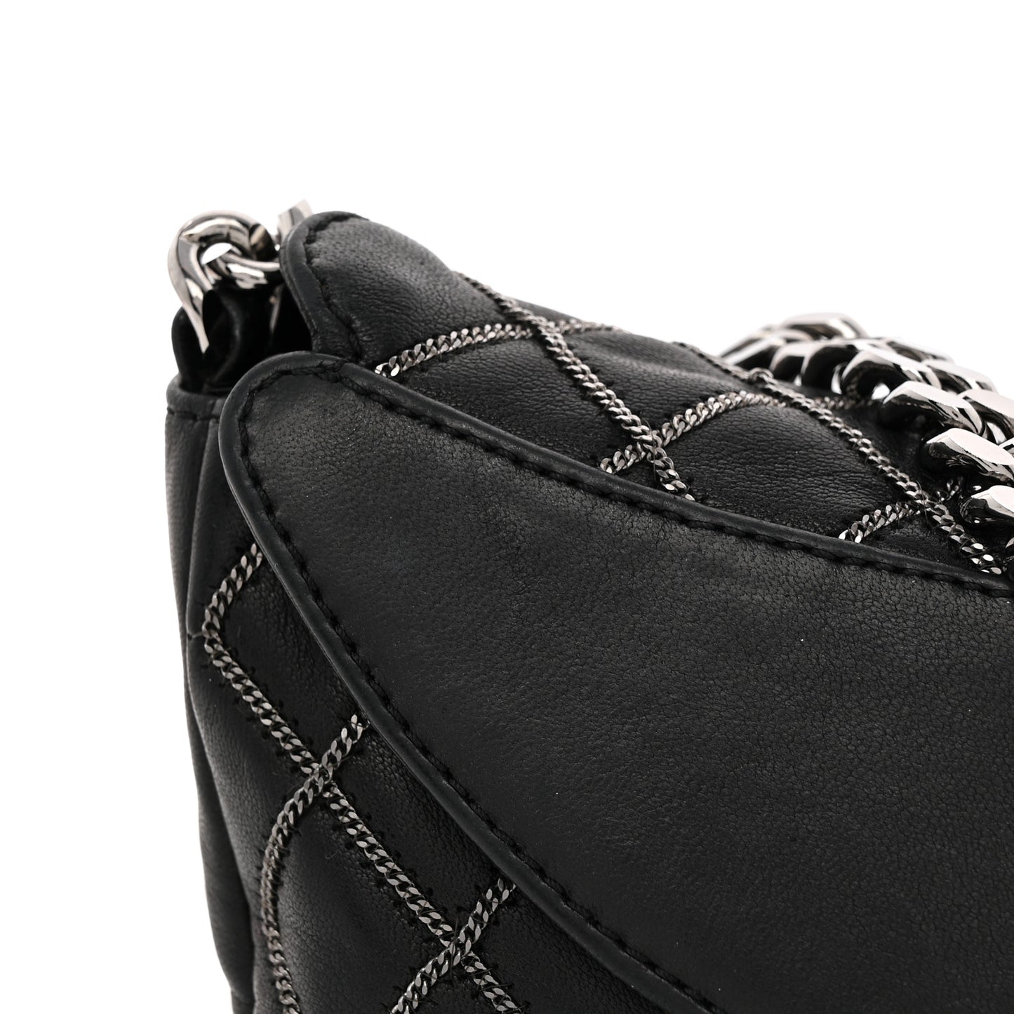 Lambskin Chain Stitch Clutch Black