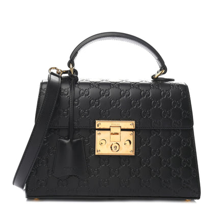 Gucci Guccissima Signature Small Padlock Top Handle Bag Black 1 of 9