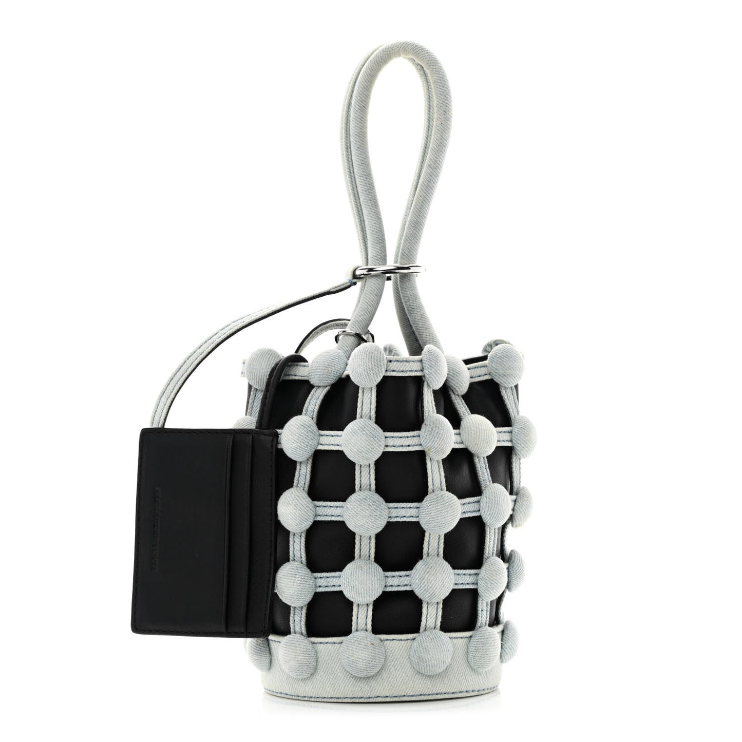 Nappa Denim Dome Studded Mini Roxy Bucket Bag Black