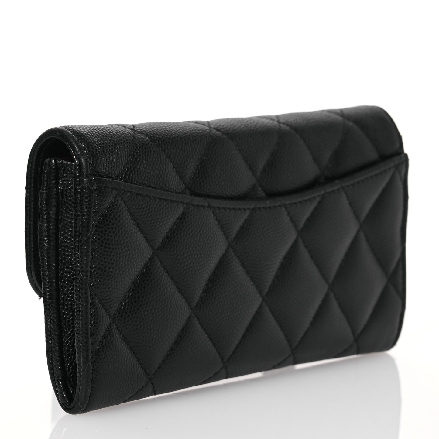 Caviar Quilted Medium Gusset Flap Wallet Black
