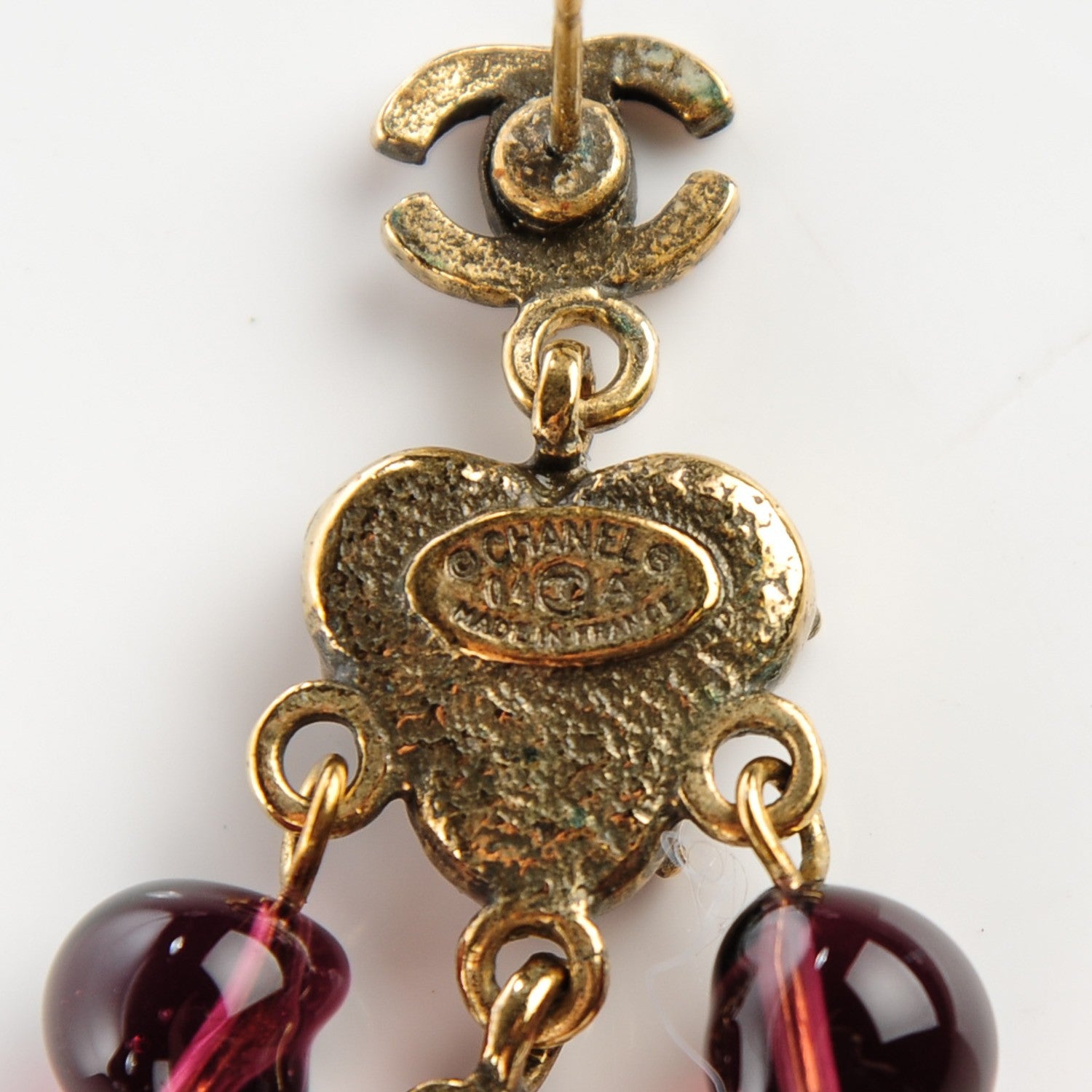 Chanel Crystal Beaded CC Dangle Earrings Burgundy Pink 3 of 4