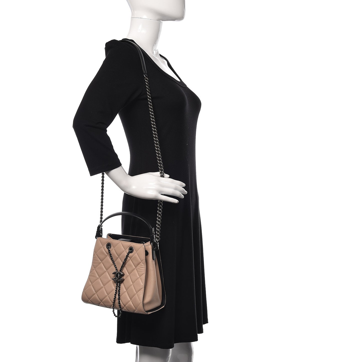 Caviar Quilted Small CC Bucket Bag Beige