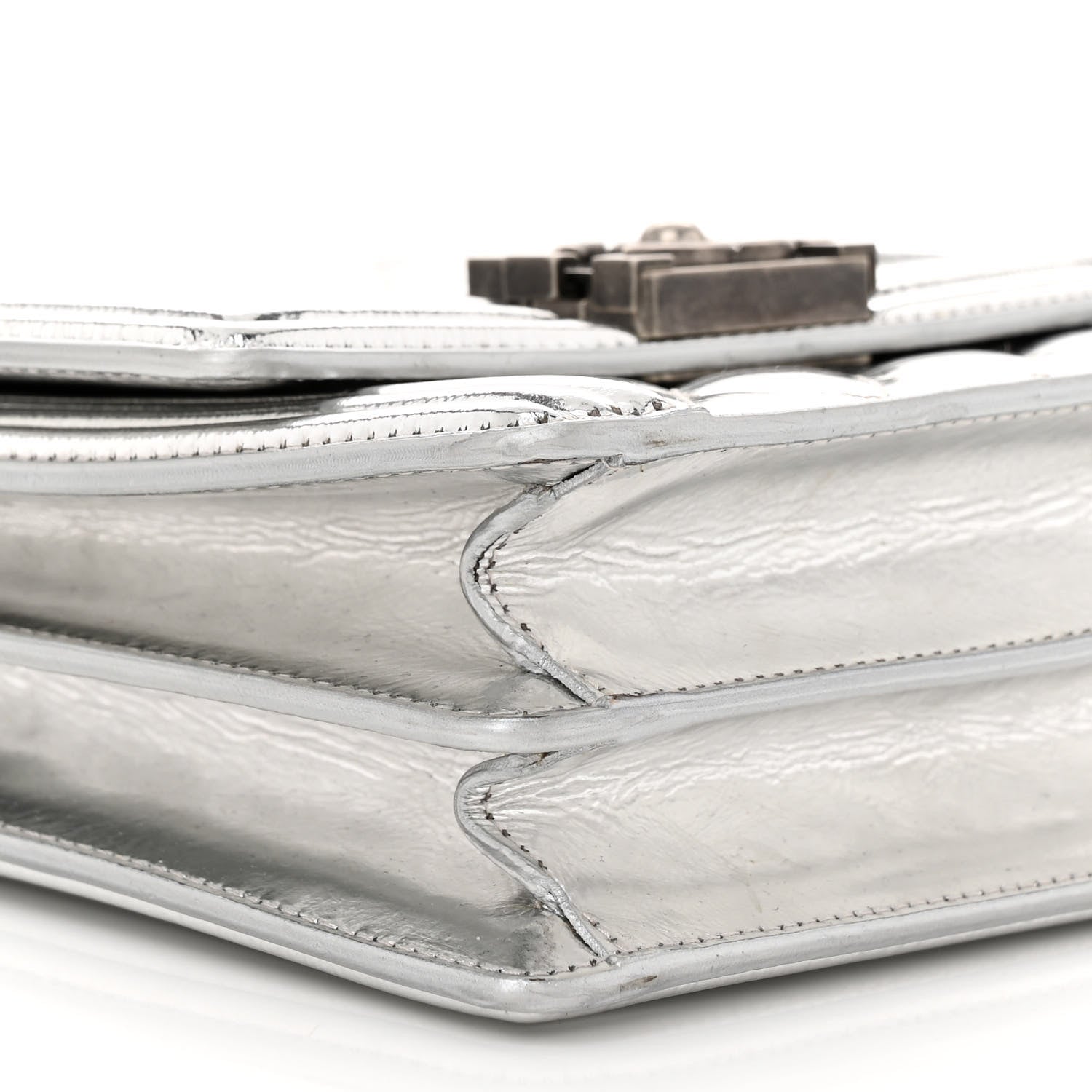 Chanel Metallic Goatskin Quilted North South Boy Flap Silver 9 of 10