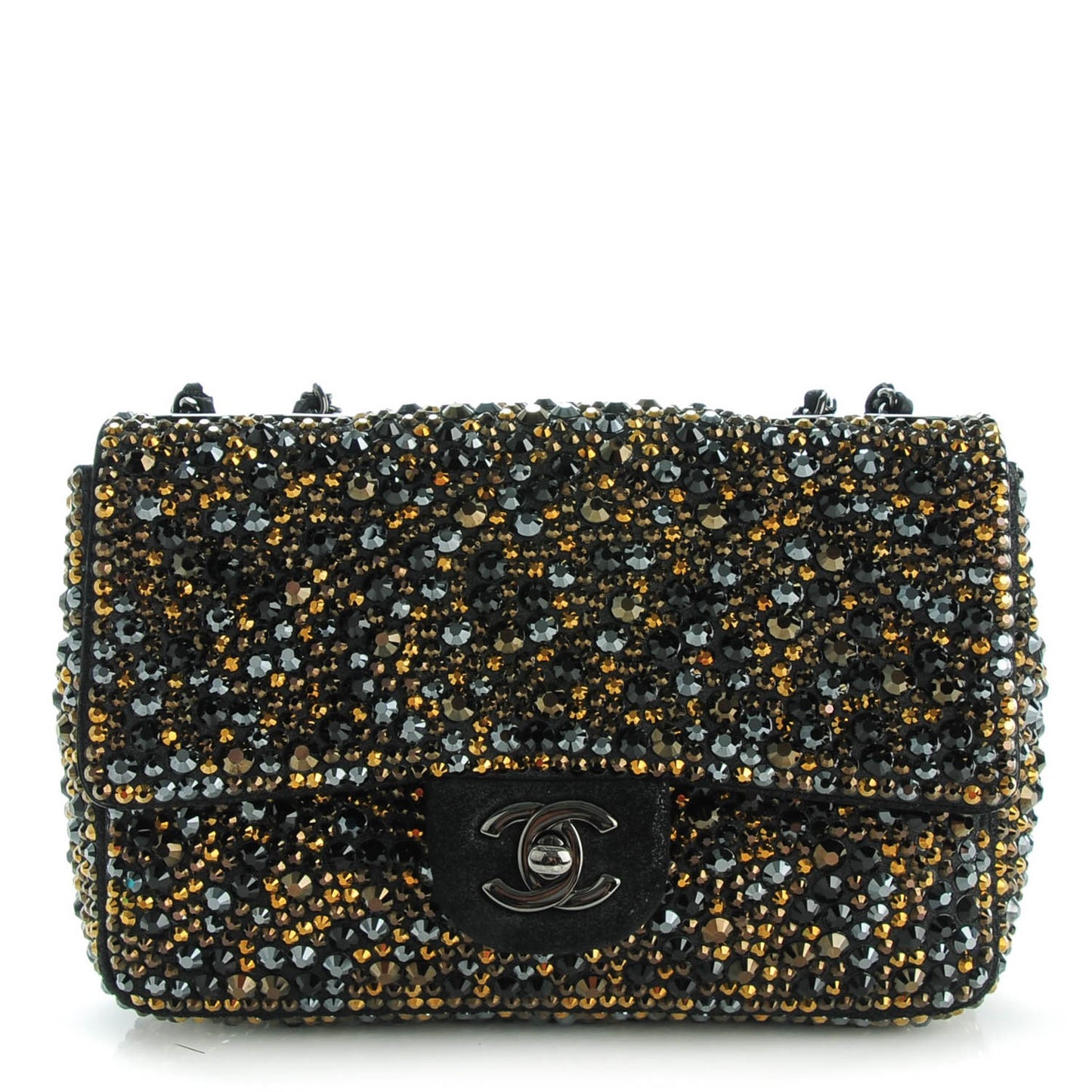 Strass Suede Mini Flap Black Gold