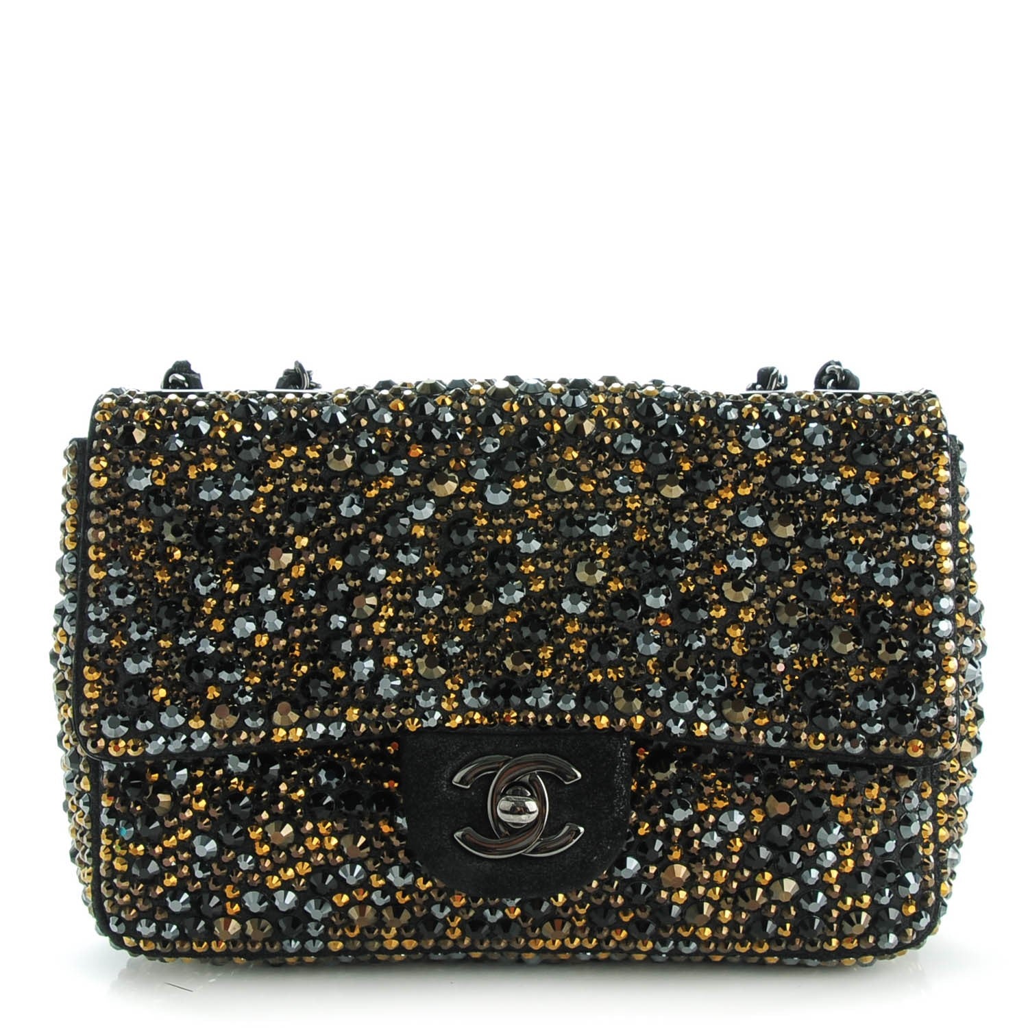 Chanel Strass Suede Mini Flap Black Gold 1 of 8