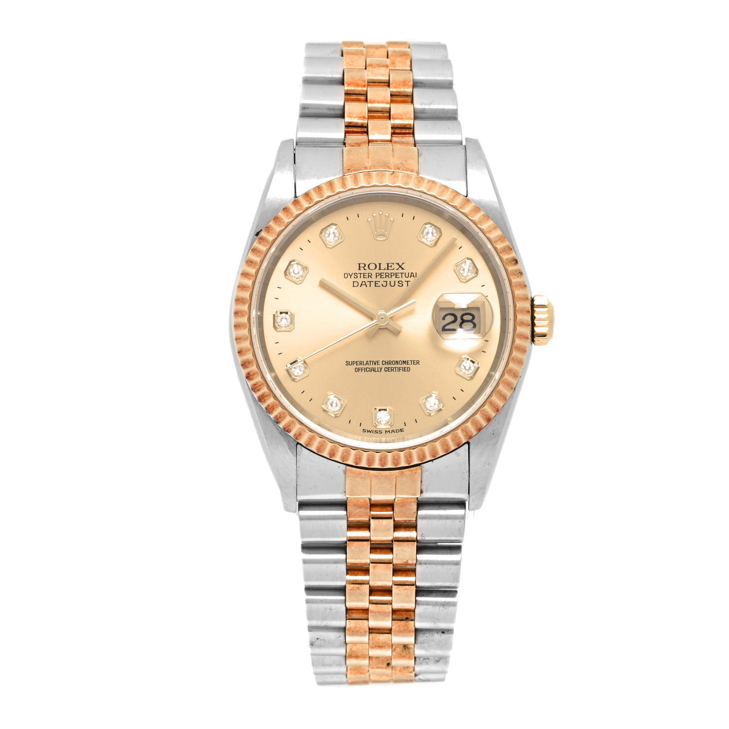 Stainless Steel 18K Yellow Gold Diamond 36mm Oyster Perpetual Datejust Watch Champagne 16233