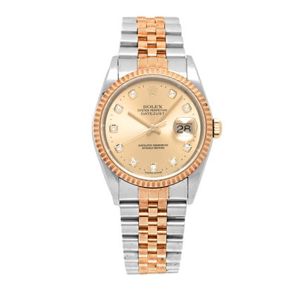 Rolex Stainless Steel 18K Yellow Gold Diamond 36mm Oyster Perpetual Datejust Watch Champagne 16233 1 of 4