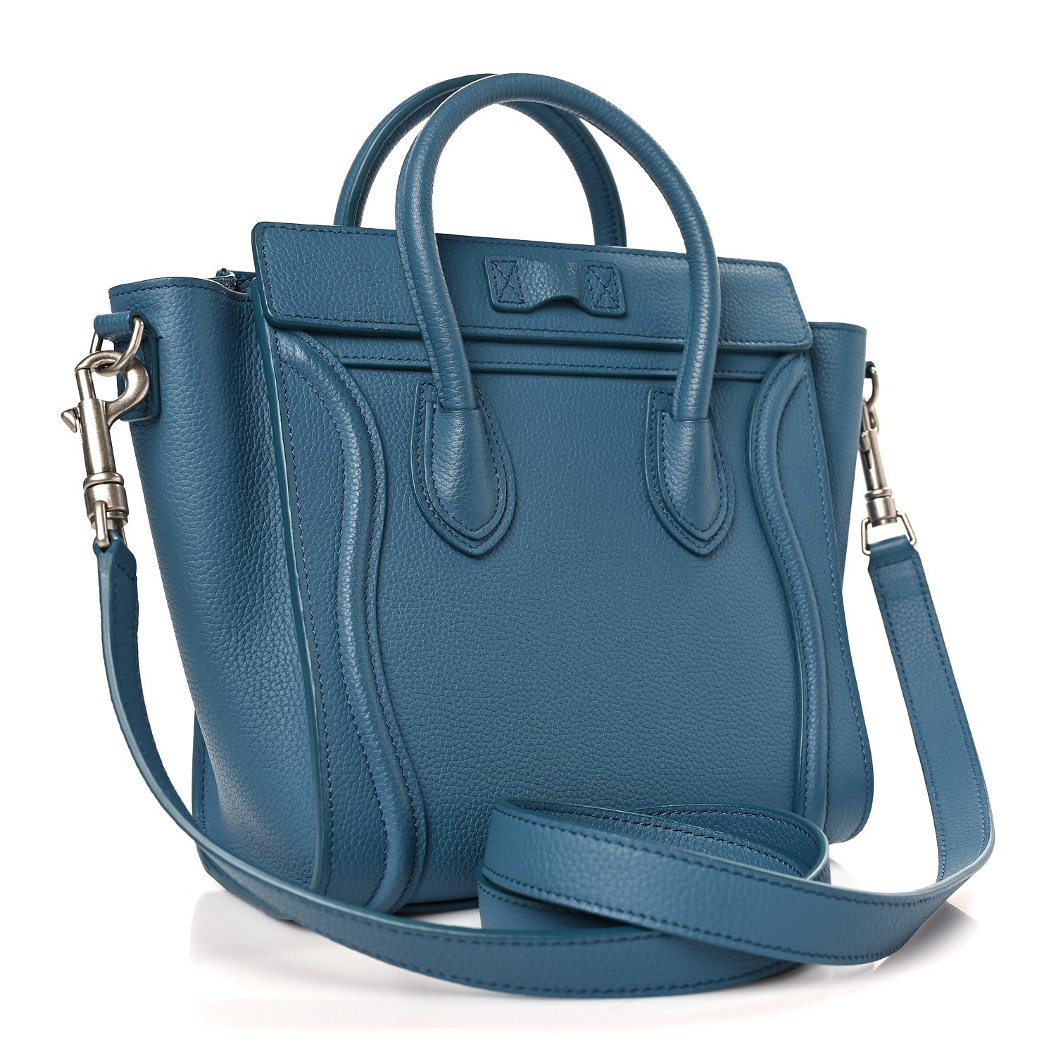 Celine Drummed Calfskin Nano Luggage Blue 3 of 10