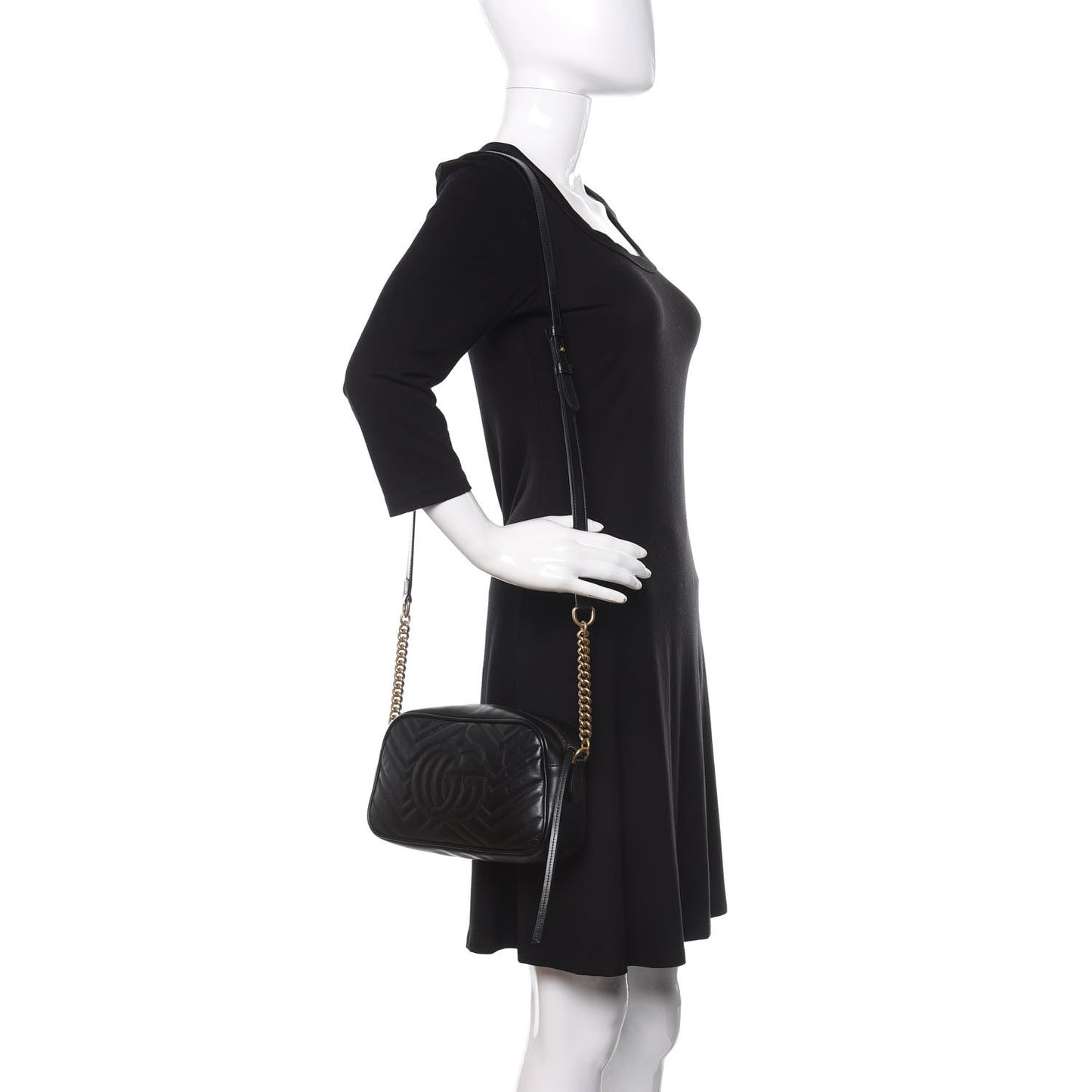 Calfskin Matelasse Small GG Marmont Chain Shoulder Bag Black