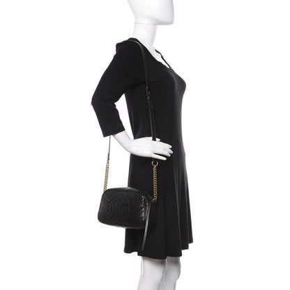 Gucci Calfskin Matelasse Small GG Marmont Chain Shoulder Bag Black 2 of 12