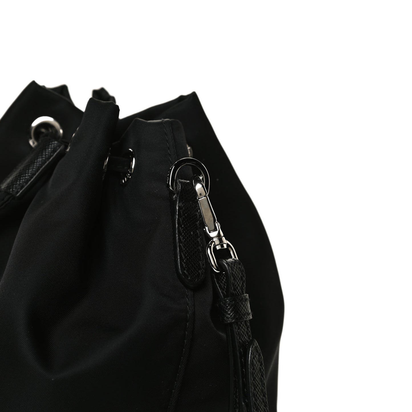 Saffiano Tessuto Nylon Vela Bucket Wristlet Black