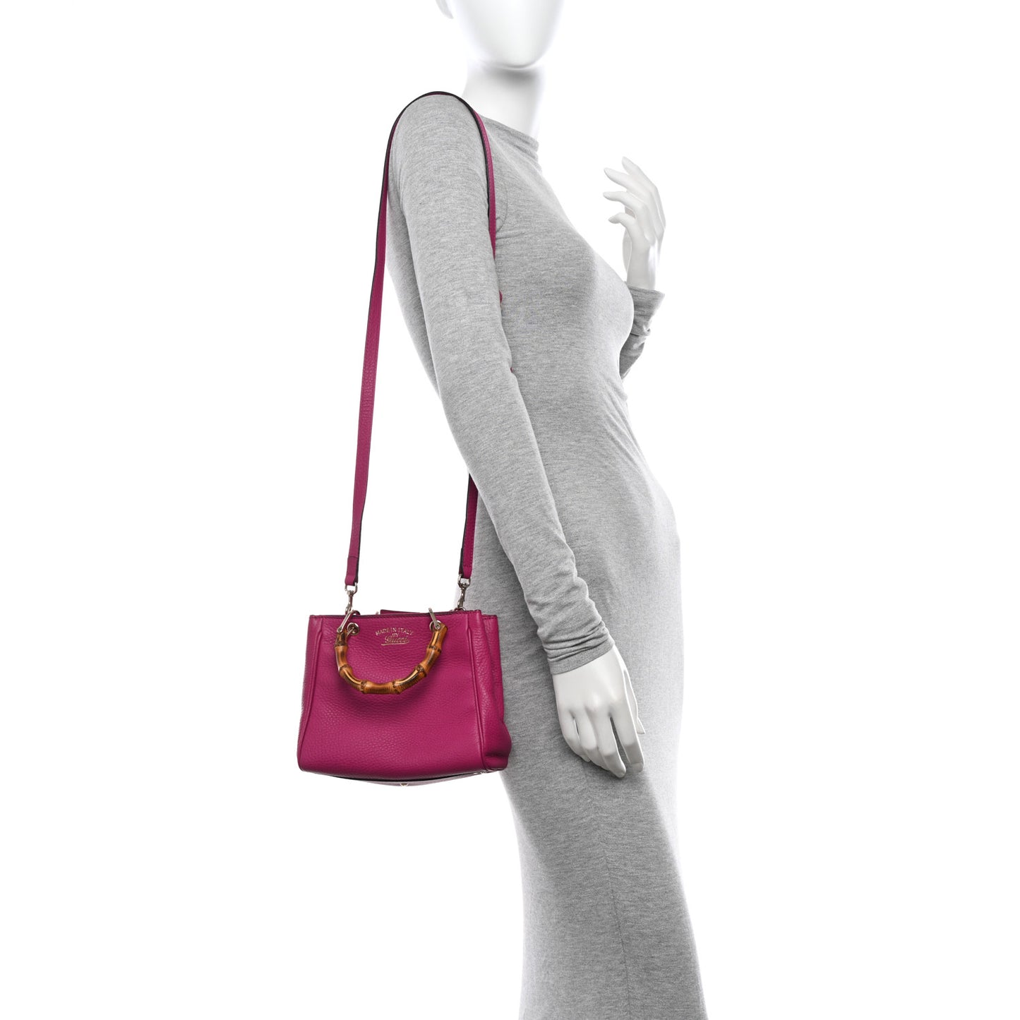 Calfskin Mini Bamboo Shopper Tote Bright Bougainvillea