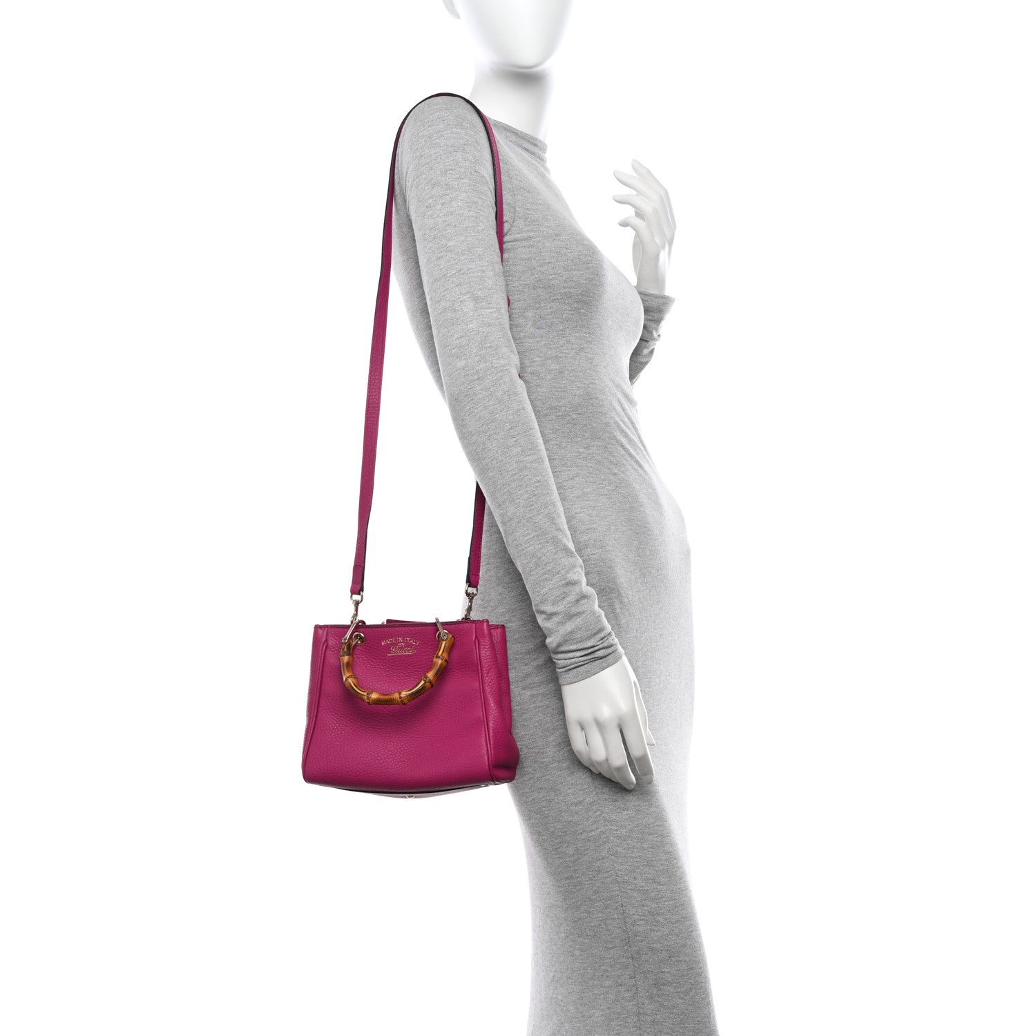 Gucci Calfskin Mini Bamboo Shopper Tote Bright Bougainvillea 2 of 12